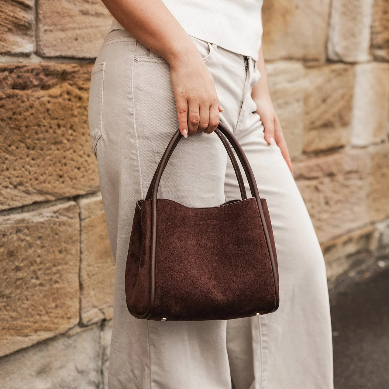 Steffie Suedette Mini Tote Bag - Chocolate