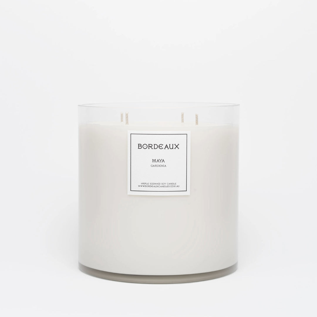 True Gardenia Floral fragrance 3kg candle with glass vessel and 4 wicks | Bordeaux Candles