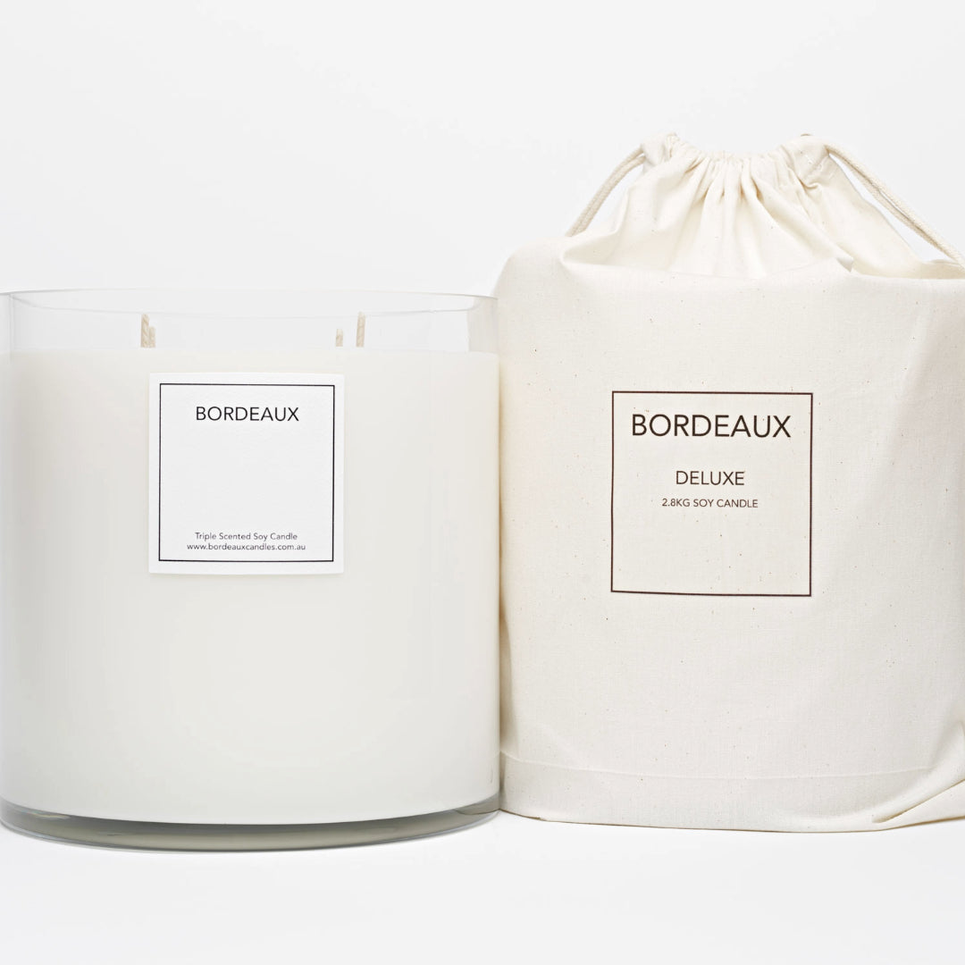 Oversized Deluxe Candle | Strawberries & Champagne | With Calico Bag | 4 Wicks | Bordeaux Candles | Bordeaux Collective