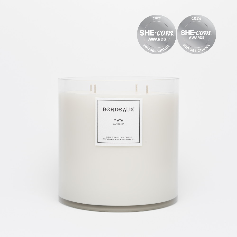 True Gardenia Floral fragrance 3kg candle with glass vessel and 4 wicks | Bordeaux Candles