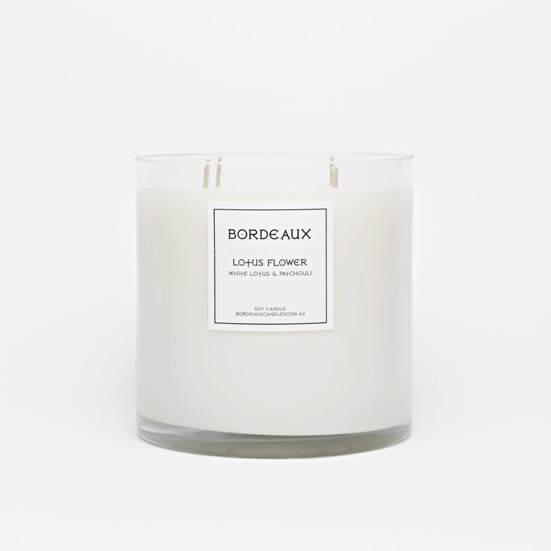 Lotus Flower candle in in a classic glass with 4 wicks | Pure Soy wax | Non Toxic | Bordeaux Candles