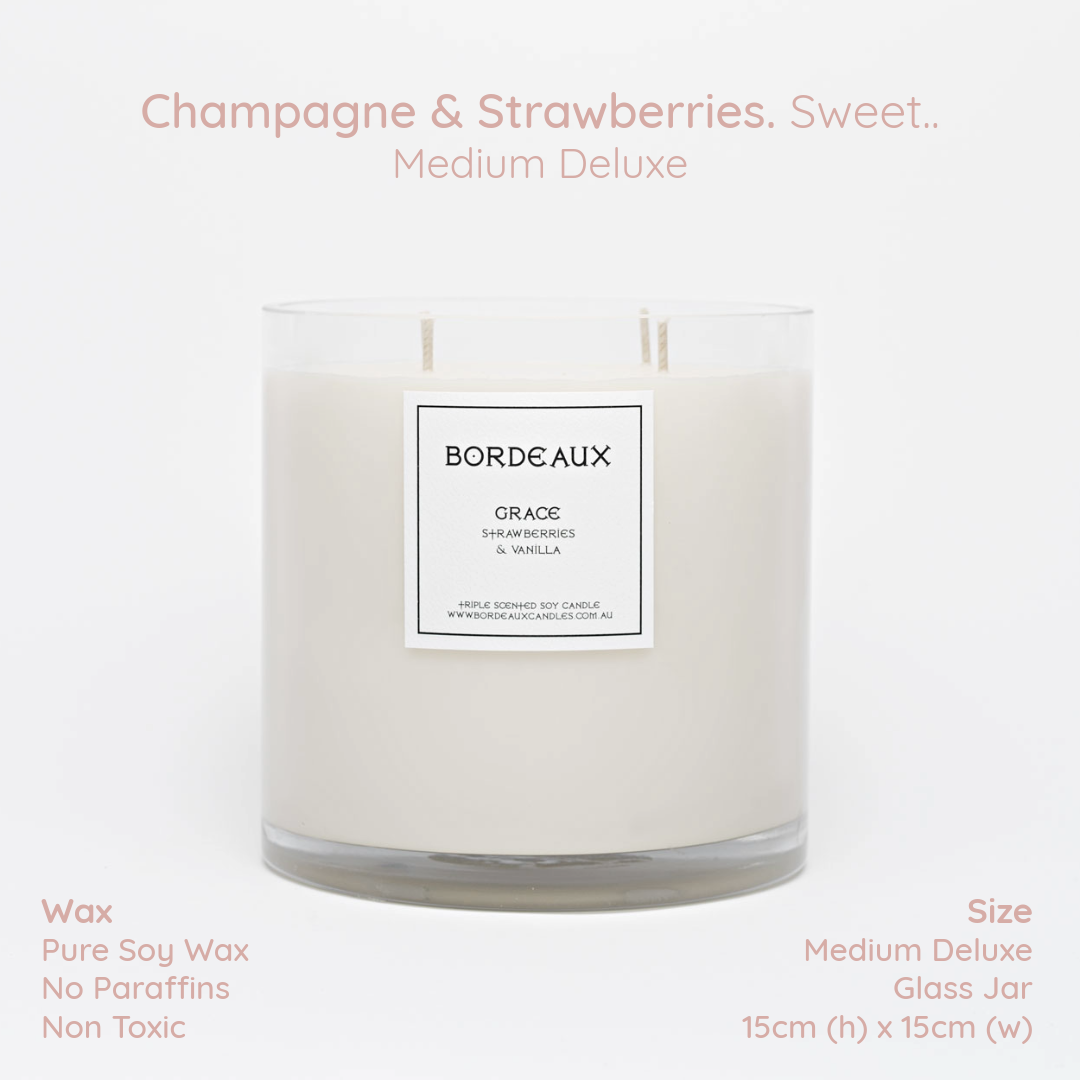 Strawberries and Champagne | Medium Deluxe | Oversized | Bordeaux Candles | Bordeaux Collective