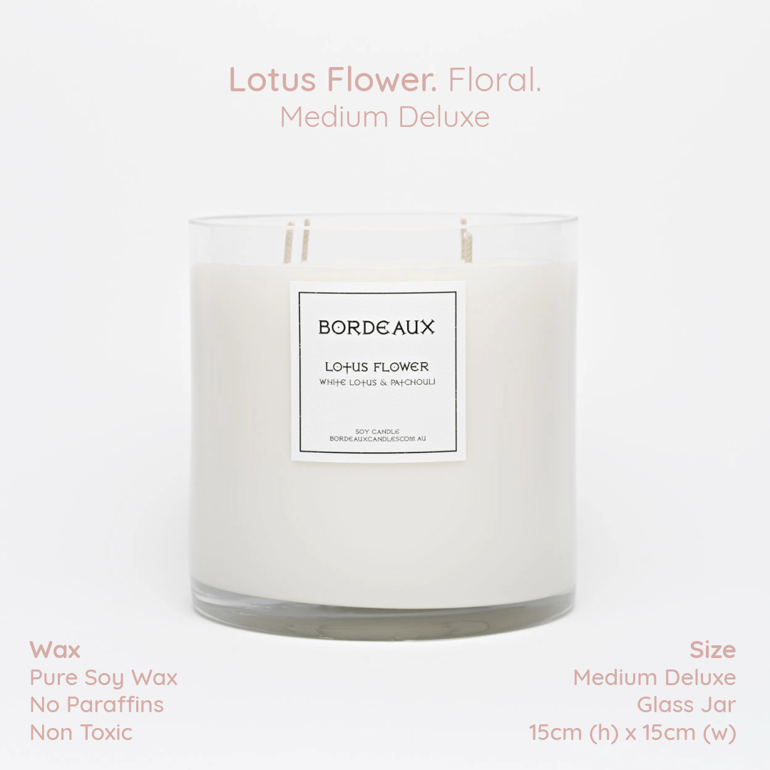 Lotus Flower candle in in a classic glass with 4 wicks | Pure Soy wax | Non Toxic | Bordeaux Candles