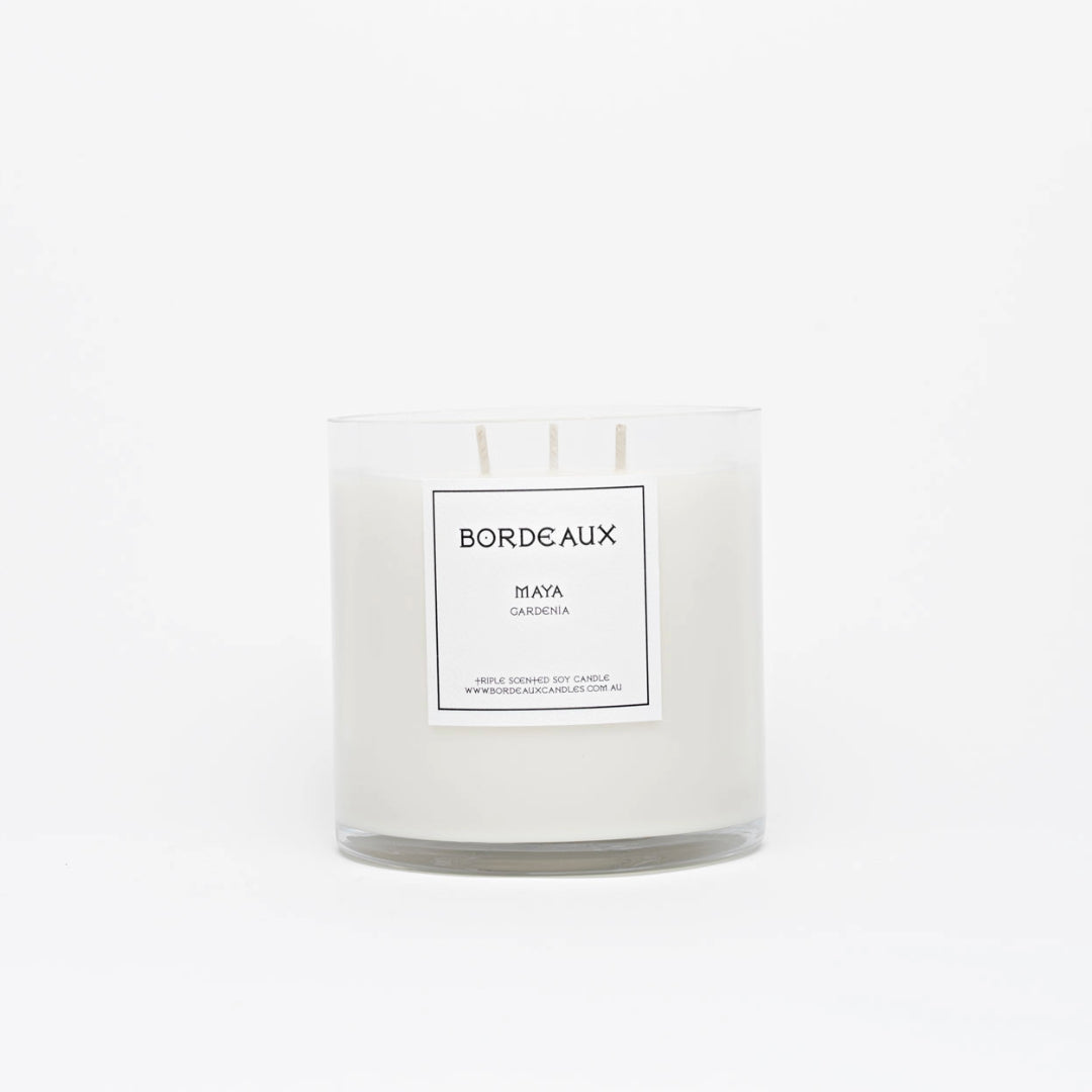 Gardenia Floral fragrance 1kg candle with glass vessel and 4 wicks | Bordeaux Candles