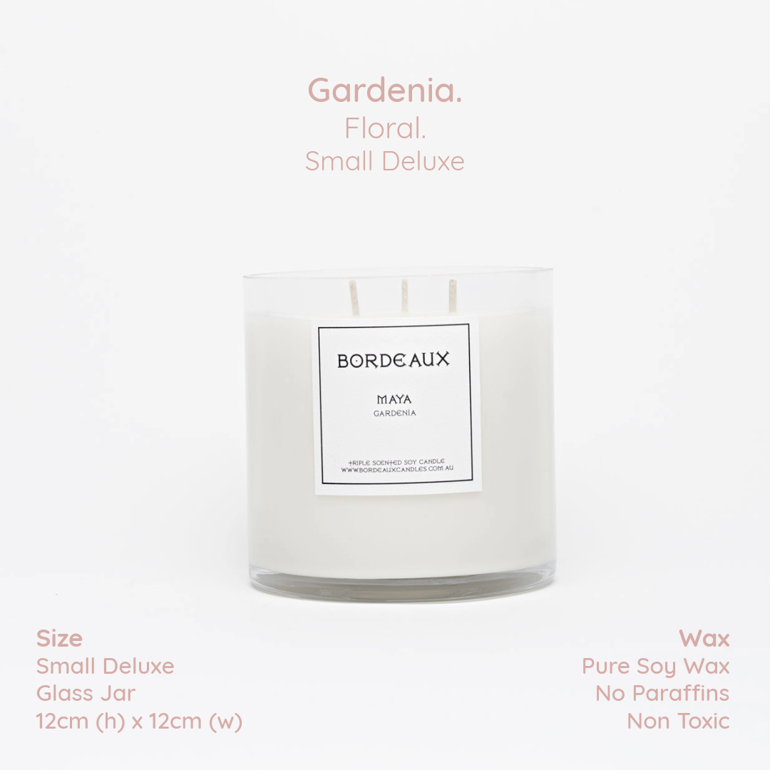 True Gardenia Floral fragrance 1kg candle with glass vessel and 3 wicks | Bordeaux Candles