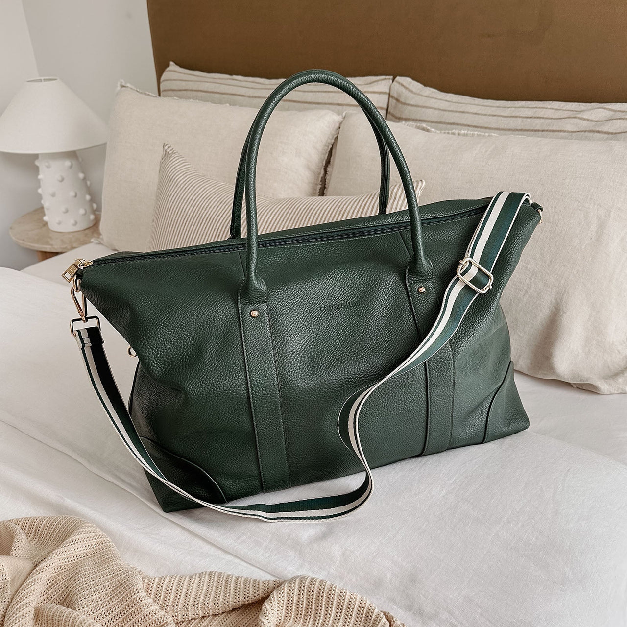 Alexis Stripe Weekender Travel Bag - Forest Green Stripe
